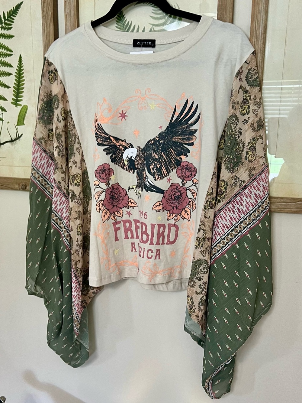 Zutter Freebird Graphic Tunic Top in Cream and Olive